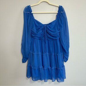 Beyond Words Royal Blue Ruched Mini Long Sleeve Babydoll Dress Women’s Size XL